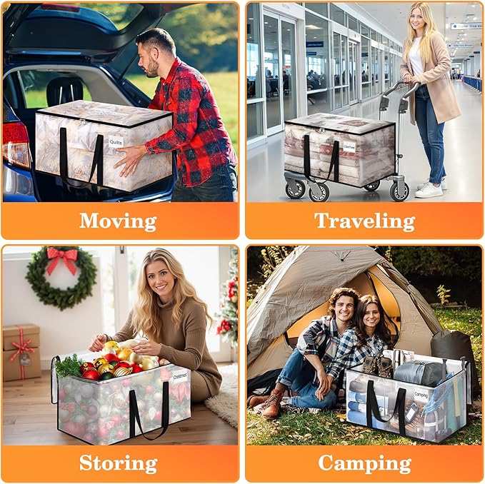 Extra Large Heavy Duty Moving Bags, Storage Bags with Strong Zippers & Handles, Packing Bags for Moving Essentials, Ideal Storage Tote for Home, Dorm & Storage Solutions, 76L-10 Packs, Clear