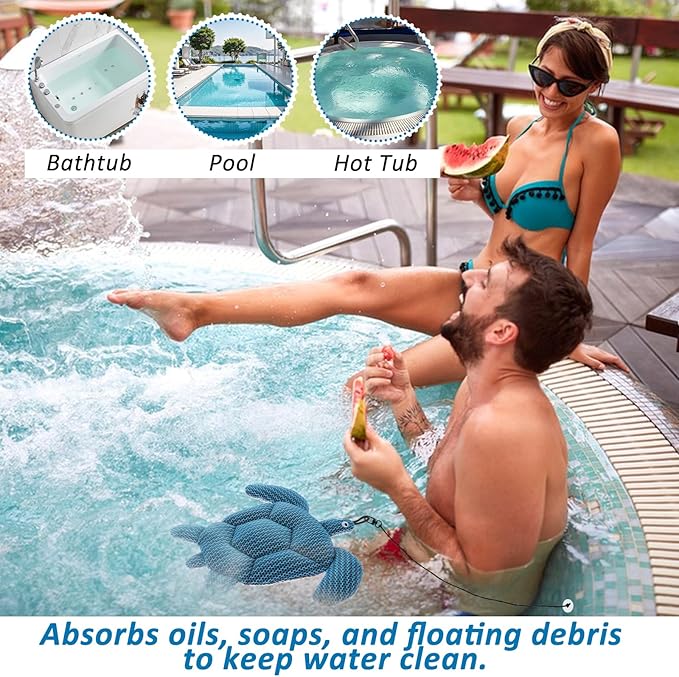 Hot Tub Scum Absorber with 4 Sponge Balls, 2025 Upgrade Reusable Scum Turtle Hot Tub Absorber Accessories Hot Tub Sponge for Spa & Pool Cleaner, Hot Tub Oil Absorbing Keeps Water Clean
