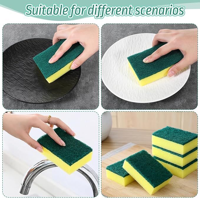 SHENLIU 50 Pack Non Scratch Scrouing Sponges, Kitchen Scrub Dish Sponge Cleaning Brush Scrubber Supplies for Household Cleaning Dishes Kitchen Apartment Car Bike