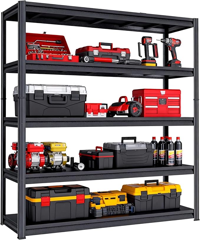Notmise Metal Garage Shelving Unit, Heavy Duty 5-Tier Adjustable Storage Rack, Steel Shelving,3000 lbs Capacity, Industrial Shelves for Heavy Tools and Equipment (5-Tier 77.44" H x39 W x 17.77" D)