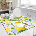 Abstract Yellow Lemons Dish Drying Mat Green Lemon Leaves Kitchen Mat 16"x24" Bsorbent Coffee Maker Mat for Dishes Utensils Coffee Maker Pots and Pans Easy Clean Dish Slip Resistant Pad