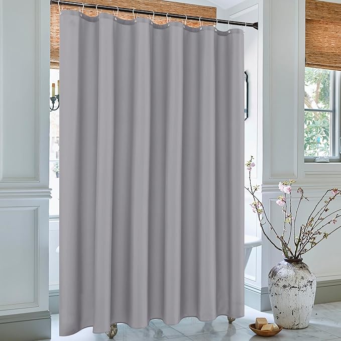 Biscaynebay Fabric Shower Curtain Short Stall Liners 72" Width by 65" Length, Silver Grey Water Resistant Bathroom Curtains, Rust Resistant Grommets Top Weighted Bottom Machine Washable