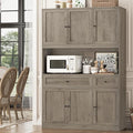 72" Kitchen Pantry Cabinet, Kitchen Hutch with Microwave Stand, Buffet Cabinet with Hutch for Dining Room, Ash Gray