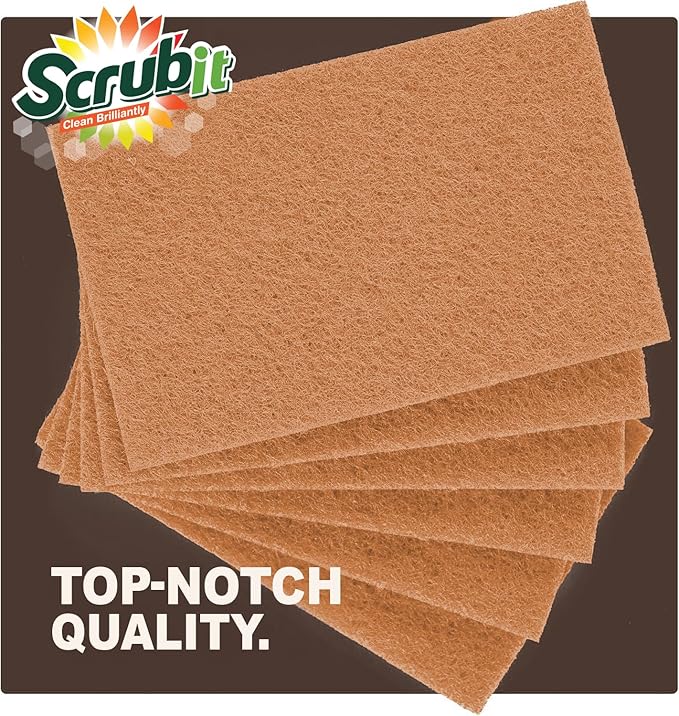 SCRUBIT Biodegradable Natural Scouring Pad Eco Friendly Scrub Pads for Kitchen Cleaning, Dishes, and Pots - Non-Scratch Compostable Coconut Walnut Scrubbers - 100% Natural Sisal Fibers (50)