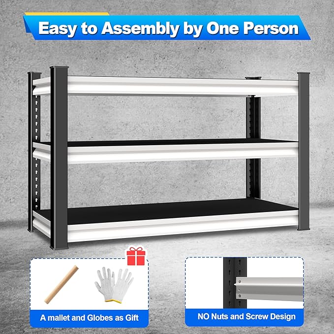 Rufokisa 3-Tier Garage Shelving Heavy Duty,48" W Metal Shelving Unit for Garage,1600lbs Load Capacity Utility Rack Shelves & Shelves,48" W x 18" D x 39" H(White)