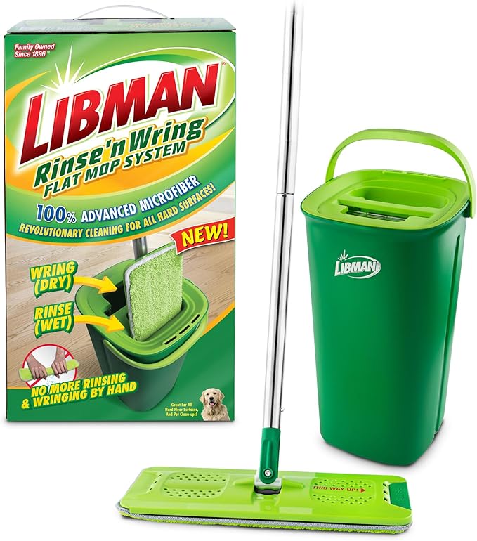 Libman Rinse 'n Wring Mop and Bucket System | Microfiber Floor Mop | Hardwood Floor Cleaner | Wet & Dry Mop | Clean & Dirty Water Chambers | Power Blades | 1 Total Microfiber Pad