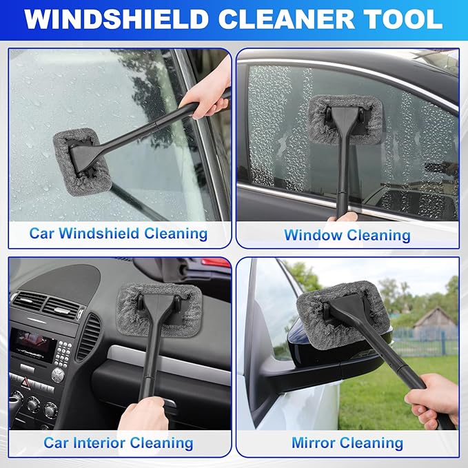 THINKWORK Windshield Cleaner Tool, Car Interior Cleaning Kit, Car Detailing Kit Interior Cleaner with10Pcs Detailing Brush Set, Gray Auto Detailing Supplies & Accessories