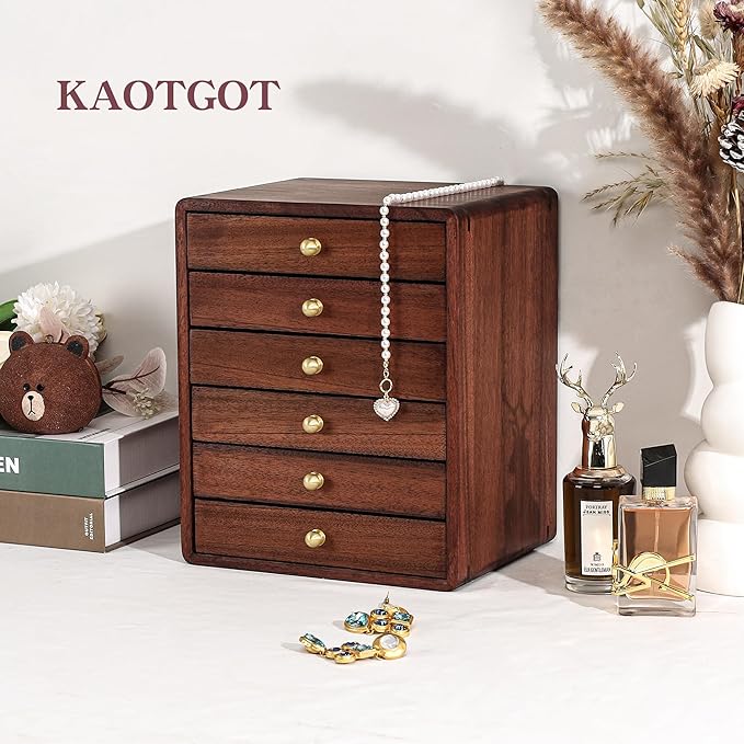 Jewelry Box for Women Girls, Wooden Jewelry Box Organizer Functional With Drawers, 6 Layers Jewelry Storage Organizer for Earring, Ring, Necklace, Bracelets