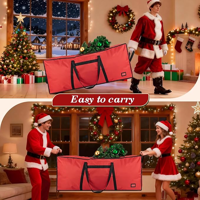 9 ft Christmas Tree Storage Bag, Heavy Duty Christmas Tree Bag with Reinforced Handles and Dual Zippers Wide Opening, Large Capacity fits for Artificial Christmas Tree (Red, 9ft)