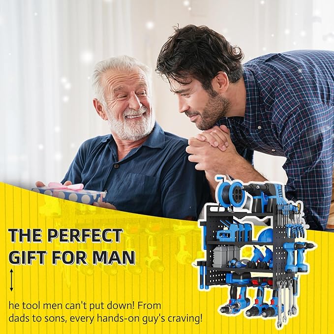 Power Tool Organizer Wall Mount with Charging Station, 4 Layers 4 Drill Holder, Heavy Duty Storage Utility Racks, Supports 600 lbs,Battery Shelf for Garage and Workbench (16 Inch 4 Drills Holder)