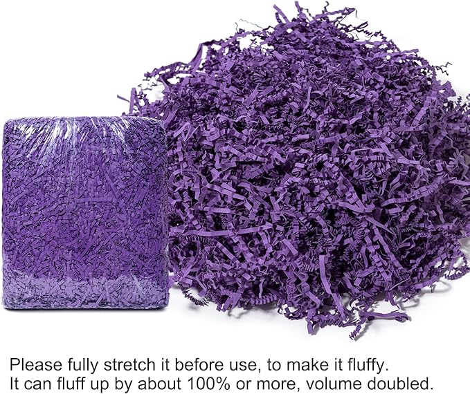 Mefleet 1 LB Crinkle Cut Paper Shred Filler Purple Crinkle Shredded Paper for Gift Box - Gift Basket Bag Filler - Grass Cushion Stuffing for Christmas Holiday Packaging Wrapping