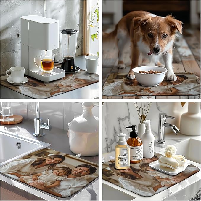Wnoesat Custom Drying Mat with Picture Text Personalized Photo Dish Drying Mats for Kitchen Counter 16x18 Inch Customized Image Kitchen Accessories Microfiber Absorbent Dish Drying Pad
