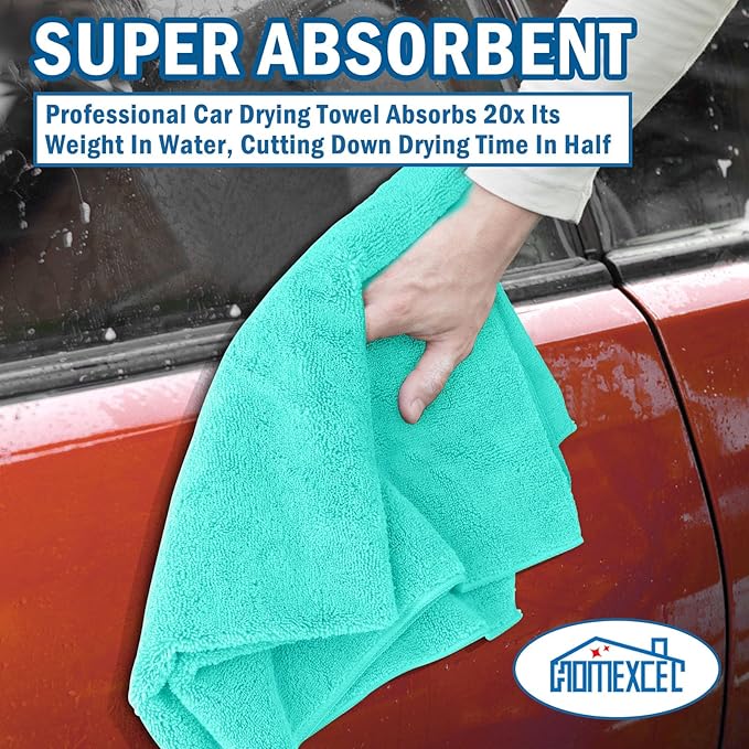 HOMEXCEL Professional Large Microfiber Car Drying Towels 2 Pack, Lint Free, Scratch Free, Highly Absorbent Drying Towel for Cars, SUVs, RVs, Trucks, and Boats,31" x 24",Green
