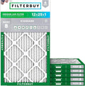 Filterbuy 12x25x1 Air Filter MERV 8 Essential Dust & Allergy Defense (6-Pack), Electrostatic Pleated HVAC AC Furnace Filters Replacement, Made in USA (Actual Size: 11.75 x 24.75 x 0.75)