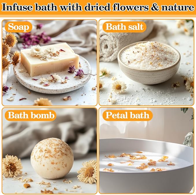 Sukh Dried Herbs Kit - Dried Botanicals Bulk,14 Bags Natural Dry Flowers and Herbs for Soap,Candle,Perfume,Bath Bombs,Resin Jewelry Making Supplies,Fragrance Sachet DIY and Witchcraft