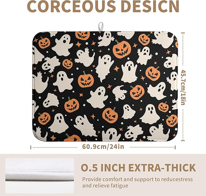 Wnoesat Halloween Dish Drying Mat for Kitchen Counter Pumpkin Spooky Ghosts Fall Dish Mat Absorbent Microfiber Reversible Dish Draining Mat Extra Large Dishes Pad 18 X 24 Inch