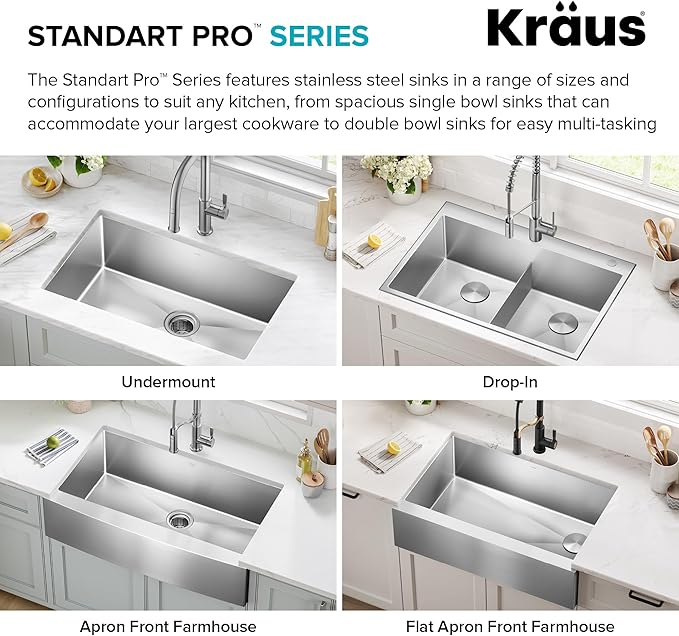 KRAUS Standart Pro 33-Inch Apron Front Farmhouse 16-Gauge 60/40 Double Bowl Stainless Steel Kitchen Sink, KHF203-33