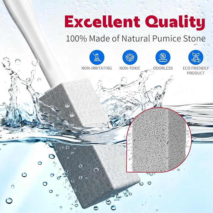 W&E Choice Toilet Pumice Stone 4 Pack, Pumice Stone for Bathtub Cleaning with Extra Long Handle, Toilet Brush for Cleaning Toilets, Bathtubs, Grills, Swimming Pools, Sinks