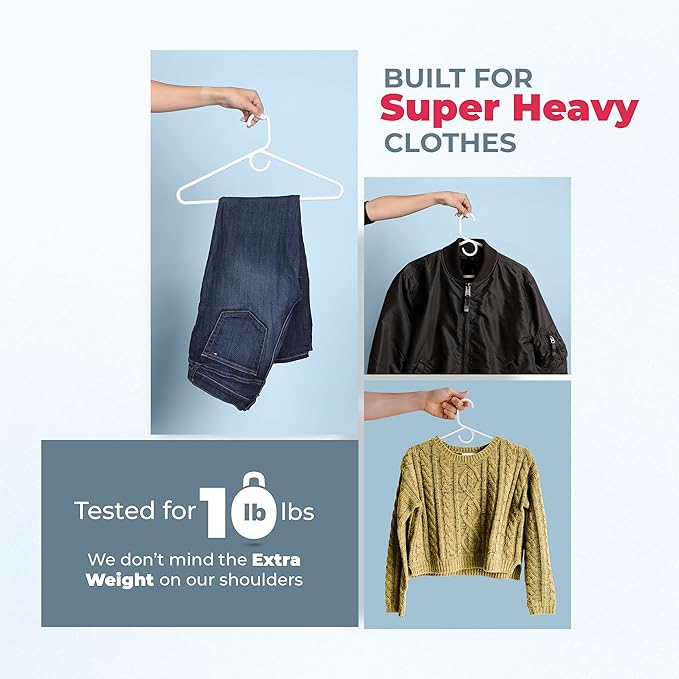 Neaties Super Heavy Duty Clothes Hangers 6 Pack – Made in The USA - 10lb Capacity, Thick Plastic Hangers for Pants, Coats, Jackets, Jeans and Adult Clothing – White & Gray