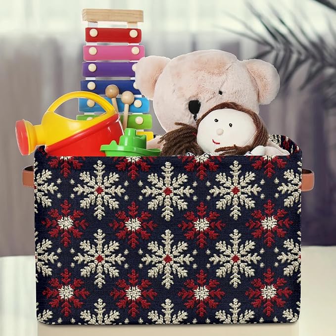 Christmas Snowflakes Storage Baskets Foldable Cube Storage Box Bin,Waterproof Open Shelves Basket Clothing Organizer Toy Basket for Bedroom Home Decor