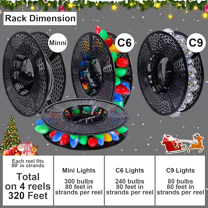 Christmas Light Storage Bag - Tear Proof 600D Oxford Fabric/Internal PVC Material with Reinforced Handles - With 4 Reels Stores up to 500 Ft Holiday Mini Christmas Tree Lights & Extension Cords,Gray