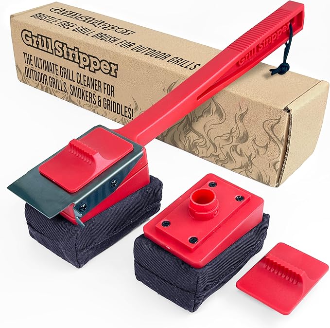 GRILL STRIPPER Bristle Free Grill Brush with Extra Sponge - Steam Grill Brush Bristle Free with Patent Pending Triple Scraper and Dishwasher Safe Replaceable Fire Resistant Steam Sponge