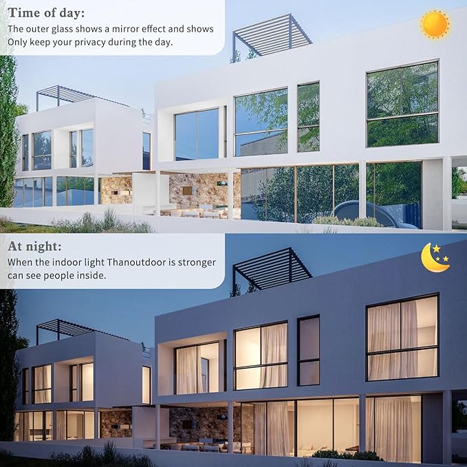 Window Privacy Film One Way Daytime Mirror Tint Treatments UV Heat Control Vinyl Stickers Sun Block Glass Paper Door Covering Reflective 23.6 Inch x 13.1 Feet Blue Silver