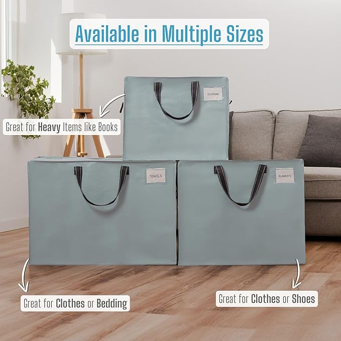 VENO 4 Pack Moving Bags, Christmas Storage Containers, Storage Totes, Zipper On Top, Sturdy, Storage Bags for Camping, Clothes, Bedding, Comforters, Pillows (22 Gallon Light Blue, 4 Pack)