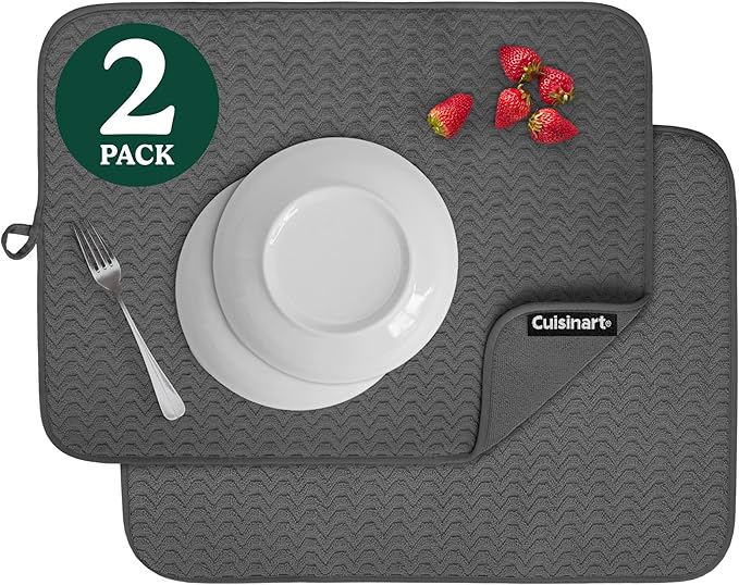 Cuisinart Dish Drying Mats for Kitchen Counter - (2) 18" x 24" Ultra Absorbent Dish Drying Mat XL - Foldable, Machine Washable, Fast Drying Dish Mat