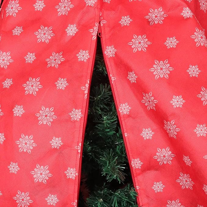 Upright Christmas Tree Storage Bag,Tree Storage Cover with Adjustable Straps,Tear Resistant Christmas Tree Storage Bag for 7.5Foot Assembled Trees-Snow Printing Red