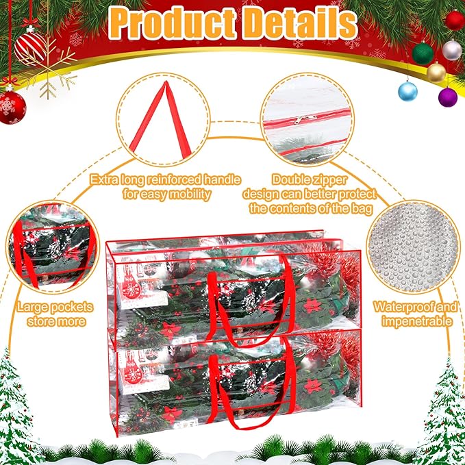Sadnyy 2pcs Large Christmas Tree Storage Bag 9ft Plastic Waterproof Durable Heavy Duty Xmas Holiday Tree Containers Bag with Handles for Storing Santa Garland Holiday Ornament