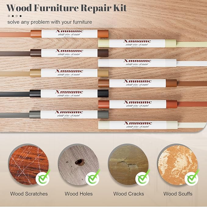 Wood Filler Sticks Set of 21 - Furniture Repair Kit for Scratches, Cracks, Nail Holes and Scuffs, Wood Wax Crayons Furniture Markers for Repairing Furniture, Floors, Tables, Cabinets, Doors and Desks