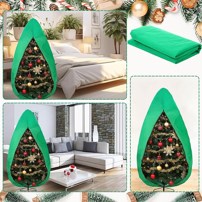 Upright Christmas Tree Bag 7.5 ft /8 ft Christmas Tree Covers for Upright Storage with Zipper & Adjustable Straps with Xmas Ornament Storage Bag Green(large)