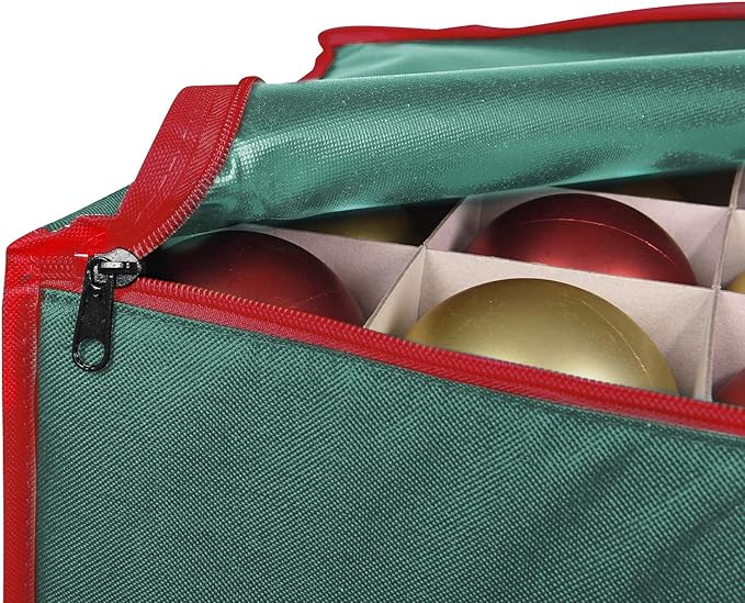 ProPik Large Christmas Ornament Storage Box, Organizer Holds Up to 75 Xmas Ornaments Balls, Holiday Decorations Accessories Storage Container with Dividers, Durable 600D Oxford (Green)