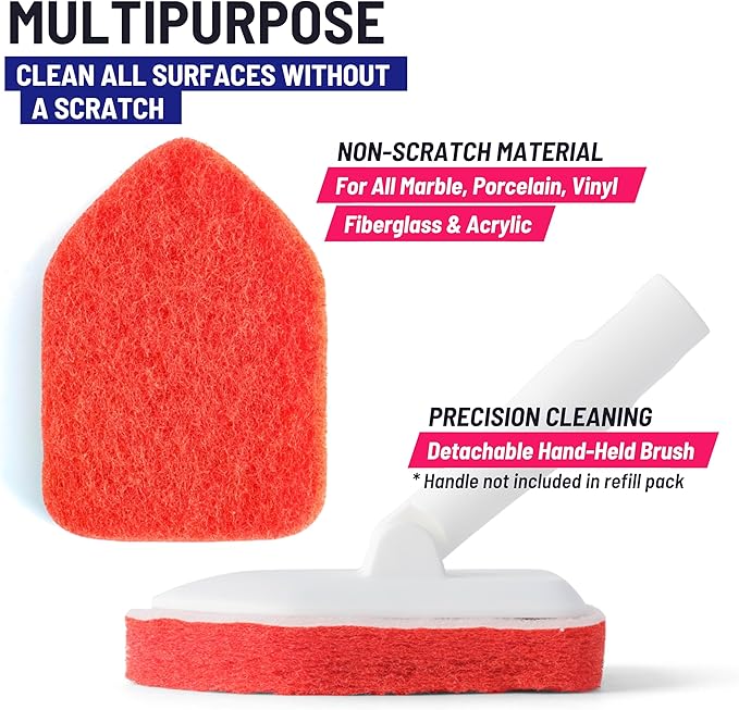 Moku Home Replacement Scrubber Refill for Moku Home Extendable Tub Tile Shower Brush for Cleaning Non-Scratch (2X Scrubber Sponge Red)