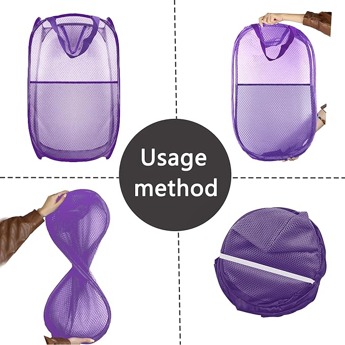 Buyongwant Collapsible Pop Up Laundry Hamper, Extra Large Mesh Foldable Laundry Basket, 28" x 16" x 16"(Purple)