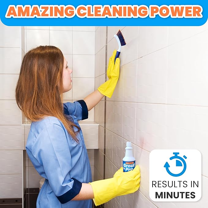 Bring It On Grout Cleaner Pro with Grout Cleaning Brush – 32Fl Oz Grout Cleaner for Shower Tile Includes 8-inch Heavy-Duty Grout and Tile Cleaner Brush – Effectively Removes Mineral Deposits