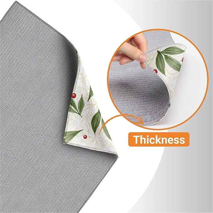 Dish Drying Mat For Kitchen Counter, Green Leaves Beige Microfiber Absorbent Dish Drainer Rack Pad Reusable Large 18x24in Drying Mat