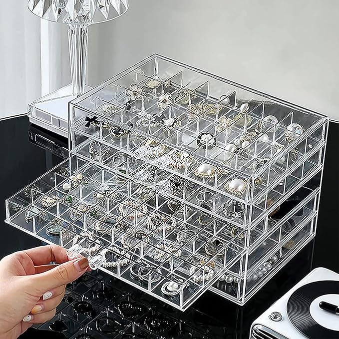 Clear Acrylic Jewelry Storage Box, Earring Jewelry Organizer with 5 Drawers, 5-Layer Jewelry Box for Women, Earrings Display Holder for Ring Bracelet Necklace, 120 Grid Compartment Storage Box