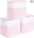 MINTWOOD Design 3-Pack 11x11 Inch Cube Storage Bin, Woven Storage Cube Organizer, Closet Organizer, Cute Square Storage Bins, Decorative Classroom Bathroom Pantry and Shelf Baskets, Light Pink