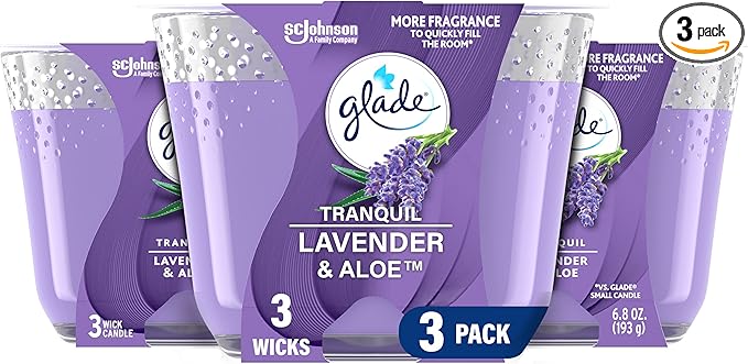 Glade Tranquil Lavender & Aloe 3-Wick Candle, 6.8 Oz, 3 Count