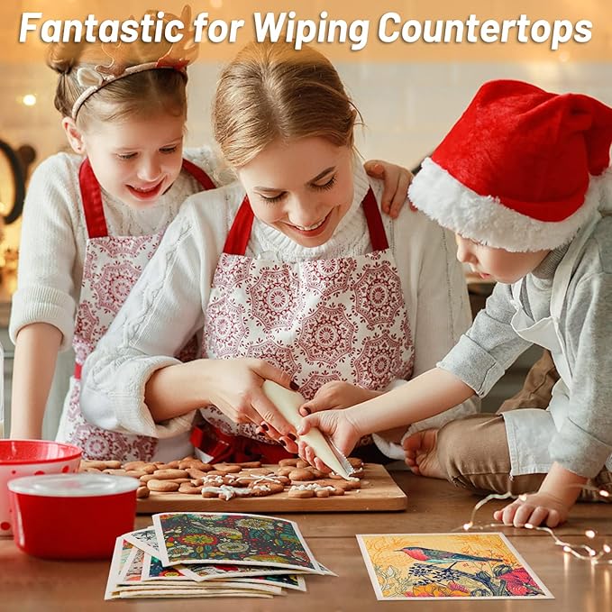 Lucomb 8 Pack Swedish Dishcloths for Kitchen, Reusable Soft Kitchen Towels Dish Cloths Set Absorbent Sponge Cleaning Washable Quick Drying Bar Hand Washing (Birds Flowers)