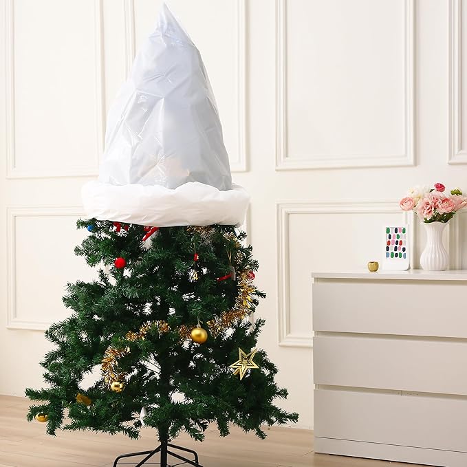 Jumbo Christmas Tree Removal Bag, White Extra Large 6ft Width x 9ft Tall Christmas Tree Disposal Bag Waterproof for Upright Storage