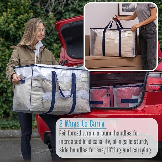 VENO 6 Pack Moving Bags and Large Christmas Storage Bins with lids. Alternative to Moving Boxes, Packing Supplies for College. Extra Large Heavy Duty Totes for Packaging (Clear, 6 Pack)