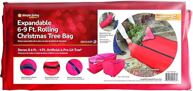 Simple Living Solution's 6-9ft Expandable Rolling Christmas Tree Bag for Artificial XMas Tree Storage. Great for Large Items like Holiday Inflatables and Camping Supplies
