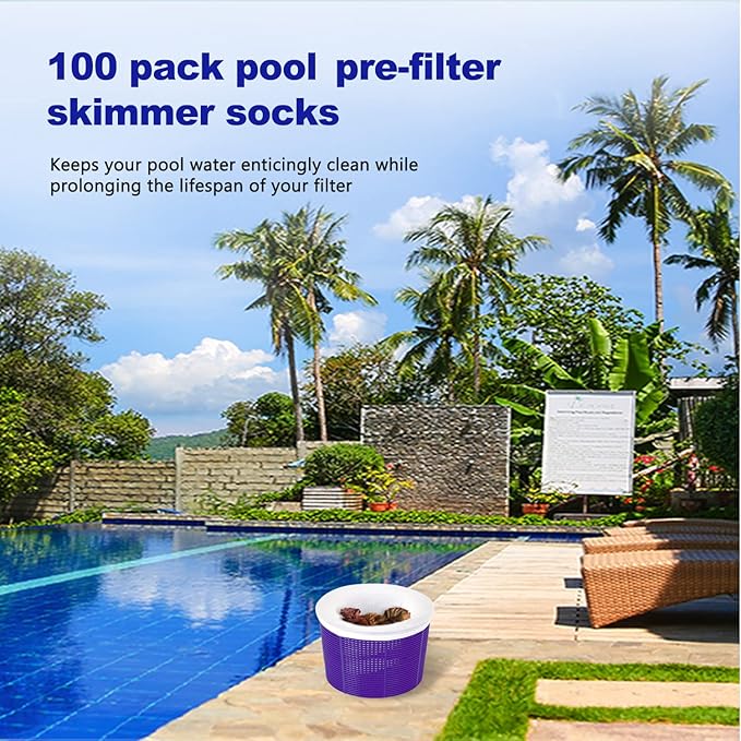 100 Pack Pool Skimmer Socks, Pool Filter Socks Works Perfect with Pool Skimmer for Inground and Above Ground Pool Skimmer Basket/ Hot Tub Filter, Ultra Fine Mesh Socks Filter Debris and Leaves