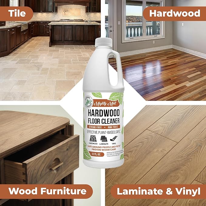 Mighty Mint Hardwood Floor Cleaner, Ready-to-Use with Mops and Sprayers, Natural Mint Scent, 32oz