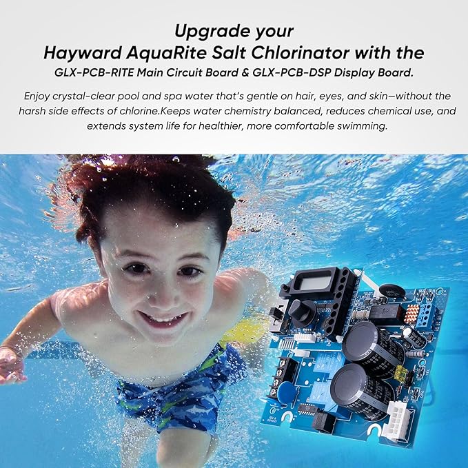 2026 GLX-PCB-RITE Main Circuit Board & GLX-PCB-DSP Display Board Pool Replacement Kit for Hayward AquaRite Salt Chlorine Generator System, Upgrade for TGoldline T-CELL-15 SwimPure Blue Essence Parts