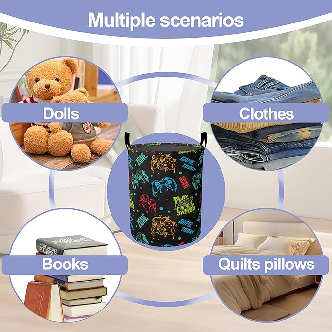 Laundry Basket,Color Game Console Large Canvas Fabric Lightweight Storage Hamper Organizer Dirty Clothes Collapsible Waterproof for College Dorms,Bathroom