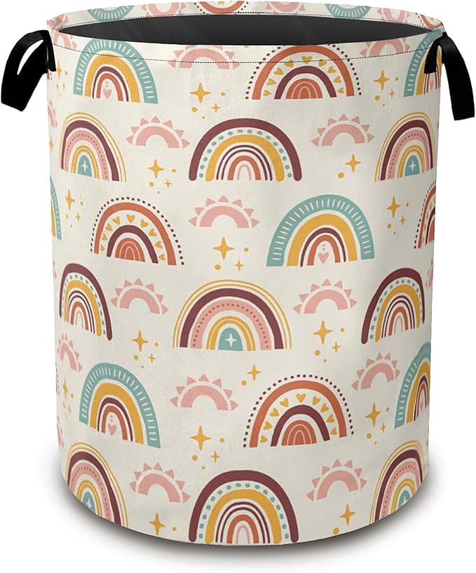 Boho Rainbows Laundry Basket,Stars Sparkles Collapsible Laundry Baskets with Handles,Waterproof Oxford Cloth Storage Basket 16"x20" for Bathroom/Bedroom/Dormitories